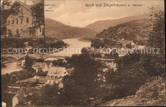 Ziegelhausen Neckarpartie mit Gasthaus zur Grenze