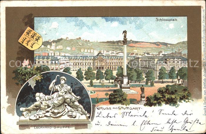 STUTTGART CITY Schlossplatz Jubilaeumssaeule Wappen Eberhardsgruppe Skulptur