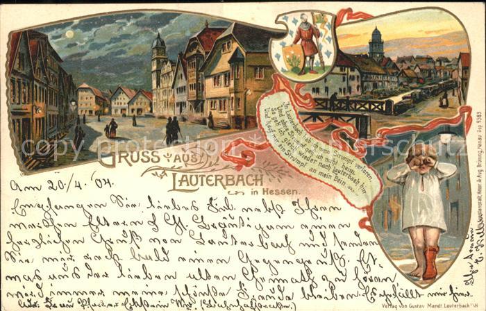 Lauterbach Hessen im Mondschein Strumpflied weinendes Kind Wappen