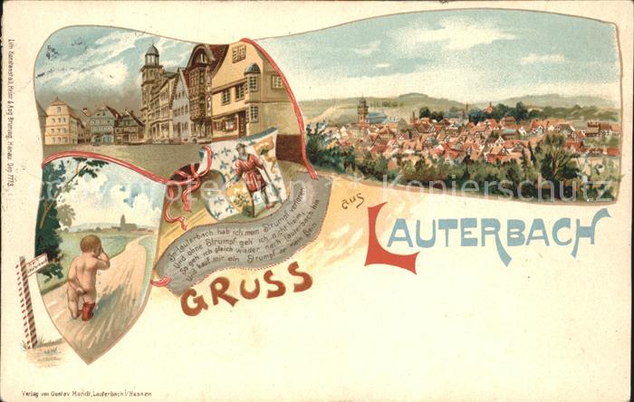Lauterbach Hessen Marktplatz Kirche Strumpflied weinendes Kind Wappen Bahnpost