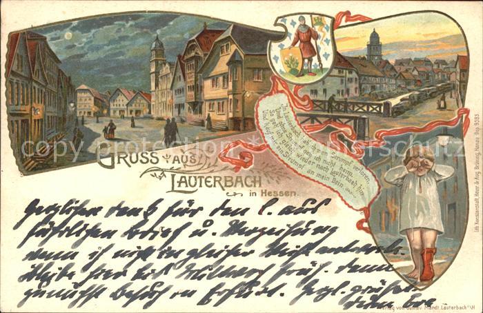 Lauterbach Hessen im Mondschein Kirche Strumpflied weinendes Kind Wappen