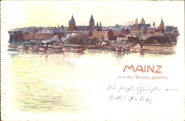 Mainz Rhein von der Bruecke gesehen