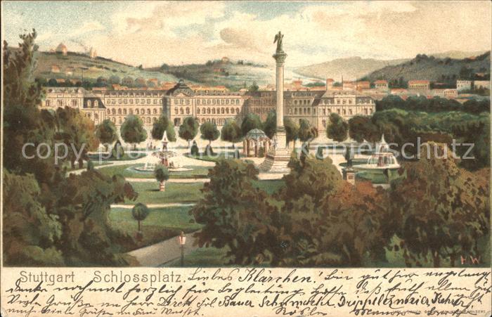 STUTTGART CITY Schlossplatz Jubilaeumssaeule Fontaene Kuenstlerkarte