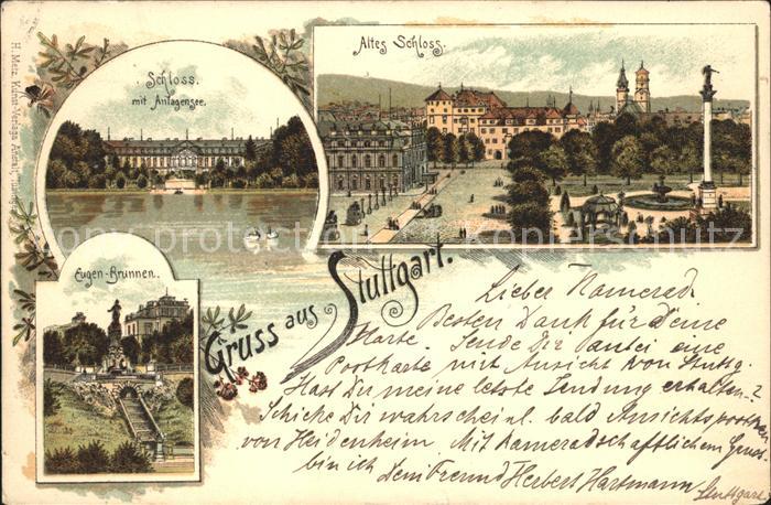 STUTTGART  CITY Schloss Anlagensee Altes Schloss Jubilaeumssaeule Eugenbrunnen