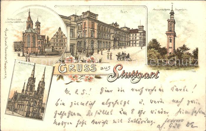 STUTTGART  CITY Stiftskirche Schillerdenkmal Post Aussichtsturm Degerloch Marien
