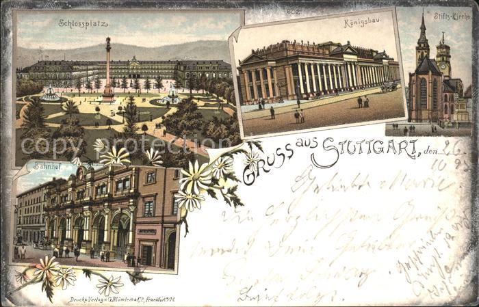 STUTTGART  CITY Schlossplatz Jubilaeumssaeule Koenigsbau Stiftskirche Bahnhof