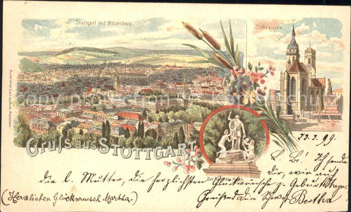 STUTTGART  CITY Stadtbild mit Hasenberg Stiftskirche Raub des Hylas Denkmal