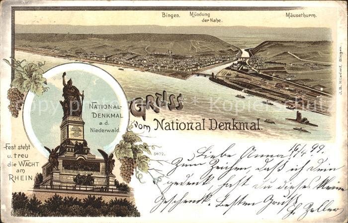 Bingen Rhein Muendung der Nahe Maeuseturm Nationaldenkmal Niederwald