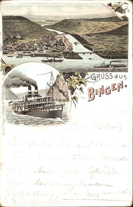 Bingen Rhein Nahemuendung Rheindampfer Weinrebe Bahnpost