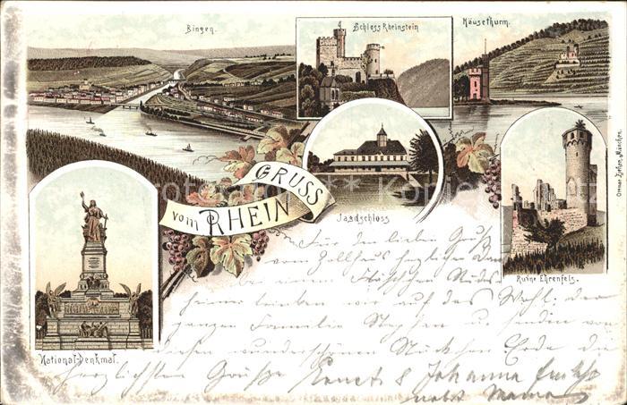 Bingen Rhein Nahemuendung Schloss Rheinstein Maeuseturm Ruine Ehrenfels Jagdschl