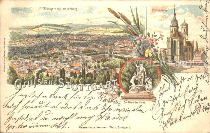 STUTTGART  CITY Gesamtansicht mit Hasenberg Stiftskirche Raub des Hylas Skulptur