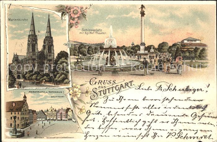 STUTTGART  CITY Marienkirche Schlossplatz Koenigliches Hoftheater Fontaene Jubil