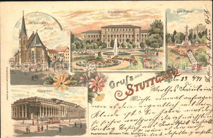 STUTTGART  CITY St Leonhards Kirche Polytechnikum Park Eugensbrunnen Koenigsbau