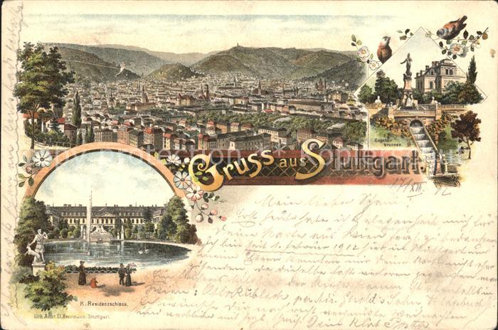 STUTTGART  CITY Gesamtansicht Eugensbrunnen Residenzschloss See Skulptur