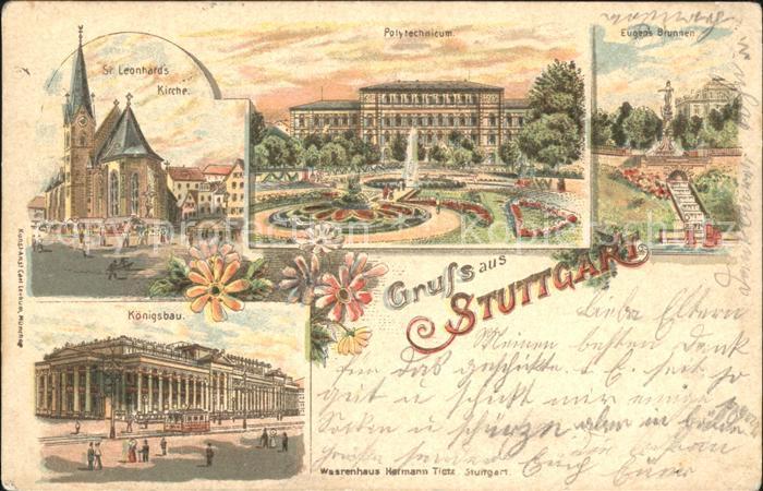 STUTTGART  CITY St Leonhards Kirche Polytechnikum Park Eugensbrunnen Koenigsbau