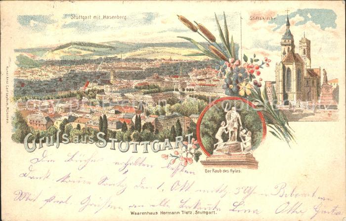 STUTTGART  CITY Panorama mit Hasenberg Stiftskirche Raub des Hylas Skulptur