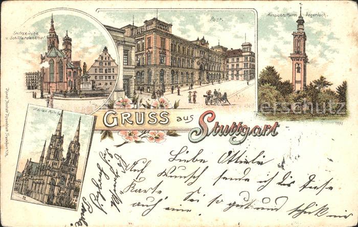 STUTTGART  CITY Stiftskirche Schillerdenkmal Post Degerlocher Aussichtsturm Mari