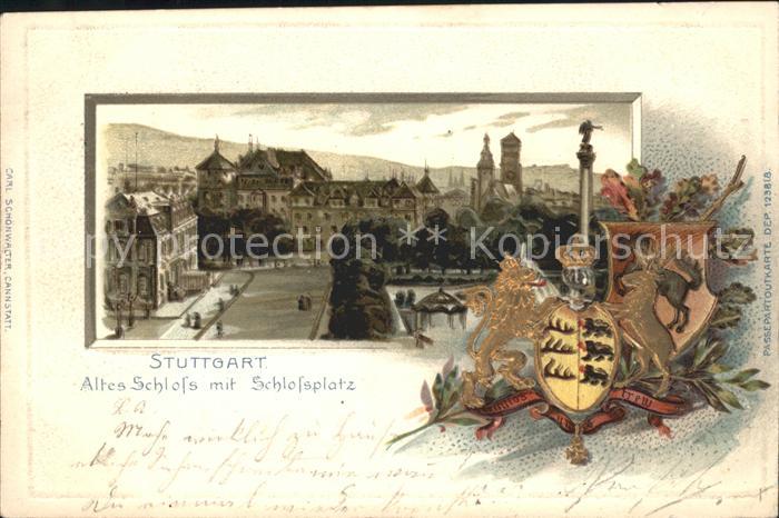 STUTTGART  CITY Altes Schloss und Schlossplatz Jubilaeumssaeule Wappen