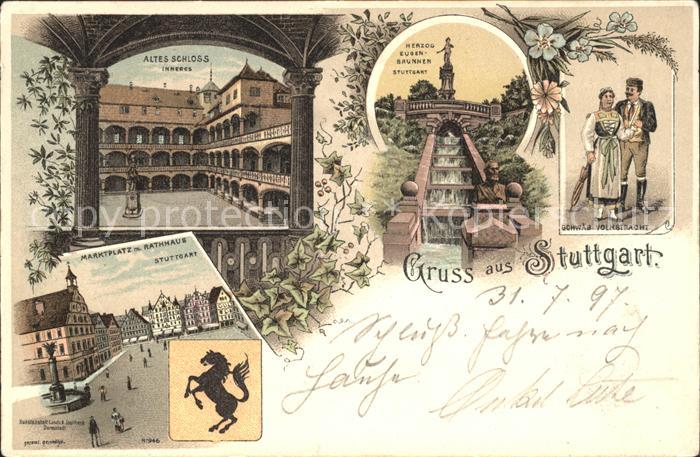 STUTTGART  CITY Altes Schloss Herzog Eugen Brunnen Volkstracht Marktplatz Rathau