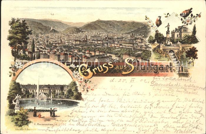 STUTTGART  CITY Gesamtansicht Eugensbrunnen Residenzschloss Teich Skulptur