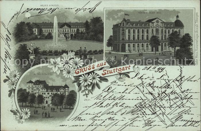 STUTTGART  CITY Neues Schloss im Mondschein Fontaene Koenigin Olga Bau Altes Sch