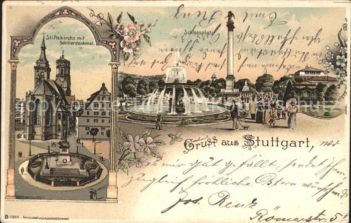 STUTTGART  CITY Stiftskirche Schillerdenkmal Schlossplatz Fontaene Jubilaeumssae