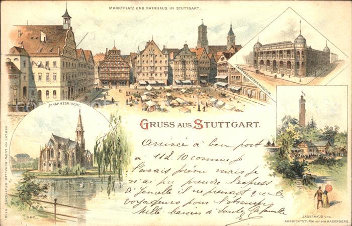 STUTTGART  CITY Marktplatz Rathaus Landesgewerbemuseum Johanneskirche See Jaeger