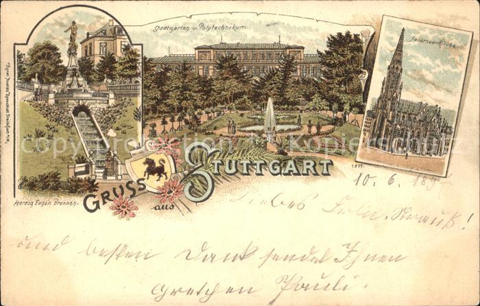 STUTTGART  CITY Herzog Eugen Brunnen Stadtgarten Polytechnikum Fontaene Kirche