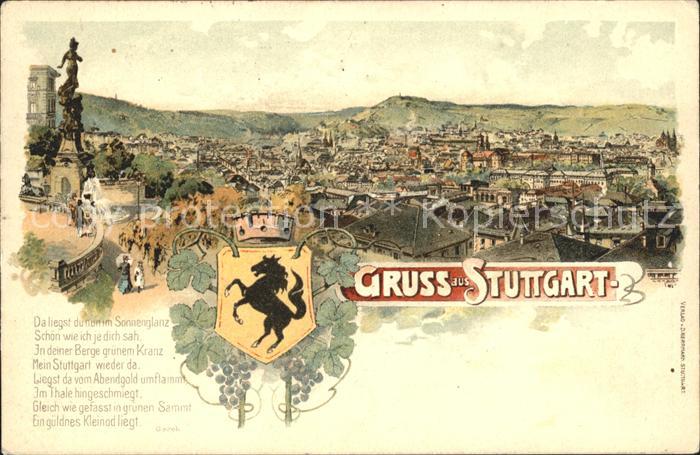 STUTTGART  CITY Totalansicht Statue Wappen Gedicht Gerok