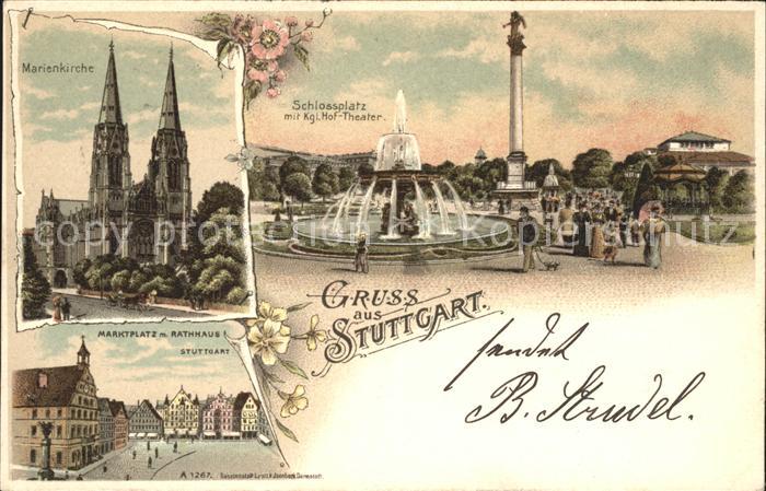 STUTTGART  CITY Marienkirche Schlossplatz Koenigliches Hoftheater Fontaene Jubil