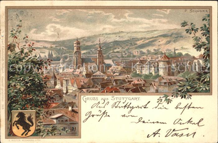 STUTTGART  CITY Gesamtansicht Wappen Kuenstlerkarte P. Schnorr