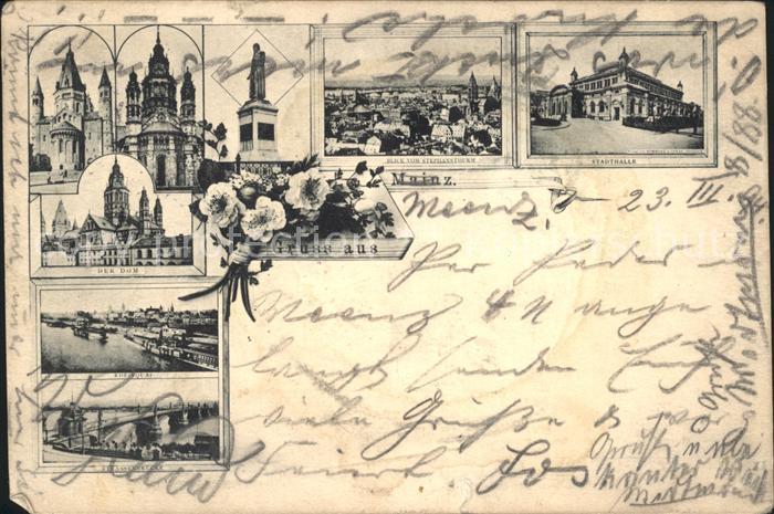 Mainz Rhein Dom Denkmal Stephansturm Stadthalle Quai Strassenbruecke Blumen