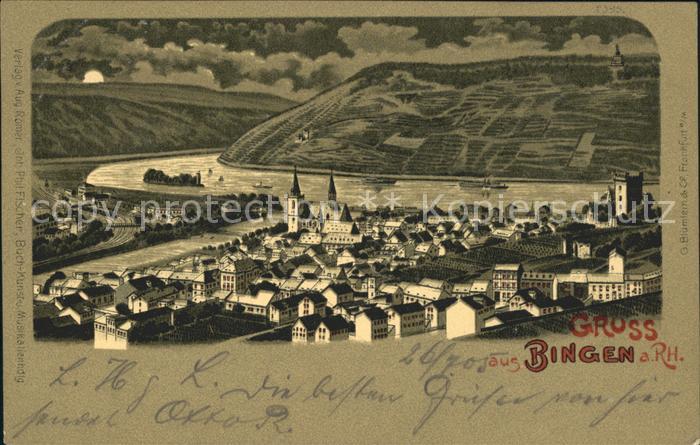 Bingen Rhein Panorama im Mondschein Burg Klopp