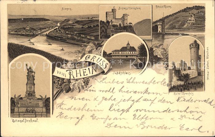 Bingen Rhein Nahemuendung Schloss Rheinstein Maeuseturm Jagdschloss Ruine Ehrenf