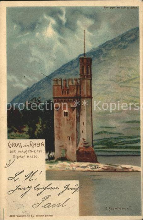 Bingen Rhein Maeuseturm Bischof Hatto Kuenstlerkarte E. Sturtevant