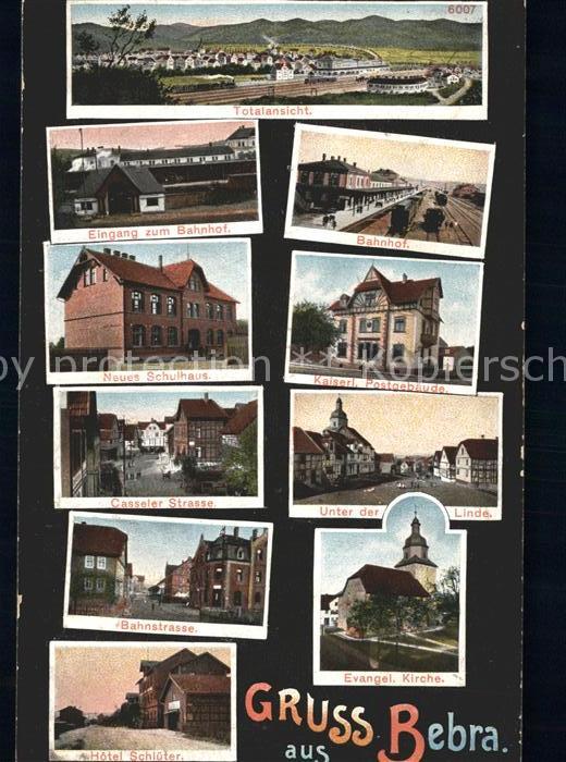 Bebra Totalansicht Bahnhof Schulhaus Post Strassenpartie Kirche Hotel