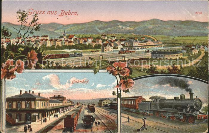 Bebra Totalansicht Bahnhof Dampflokomotive Eisenbahn Blumen