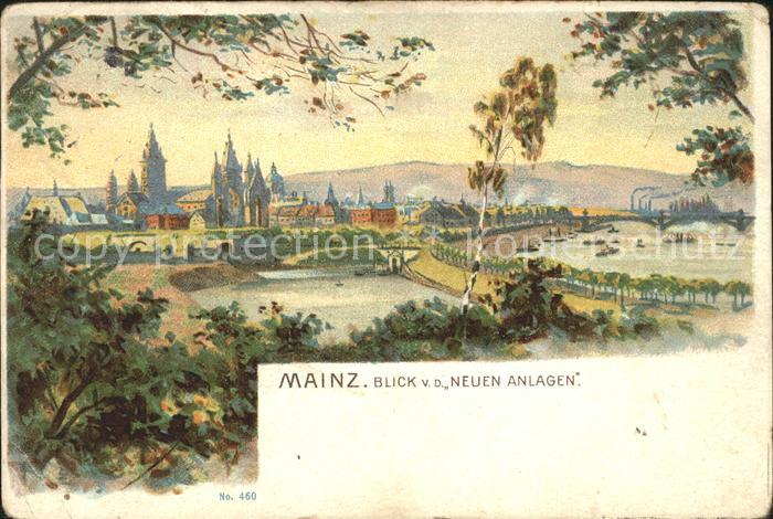 Mainz Rhein Panorama Blick von den Neuen Anlagen