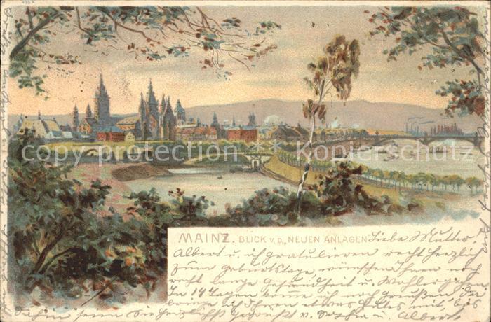 Mainz Rhein Panorama Blick von den Neuen Anlagen