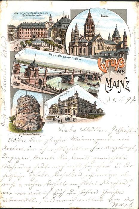 Mainz Rhein Gouvernementgebaeude Schillerdenkmal Dom Strassenbruecke Stadthalle