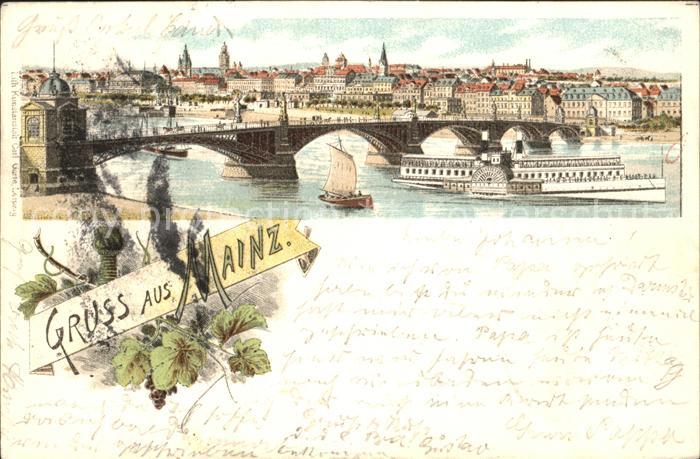 Mainz Rhein Rheinbruecke Dampfer Deutsche Reichspost