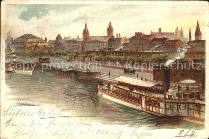 Mainz Rhein Rheindampfer Anleger Kuenstlerkarte