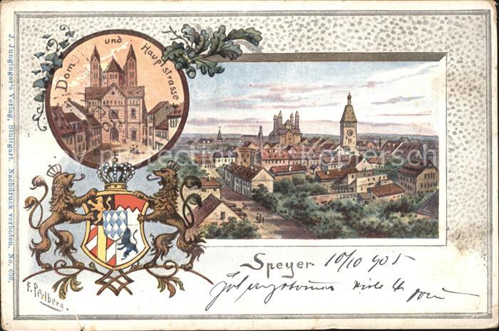 Speyer Rhein Stadtbild mit Dom Hauptstrasse Wappen Krone