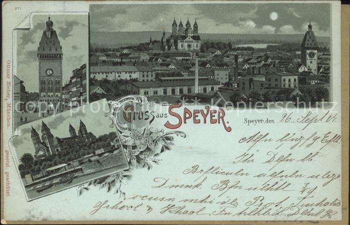 Speyer Rhein Stadtbild mit Dom im Mondschein Turm