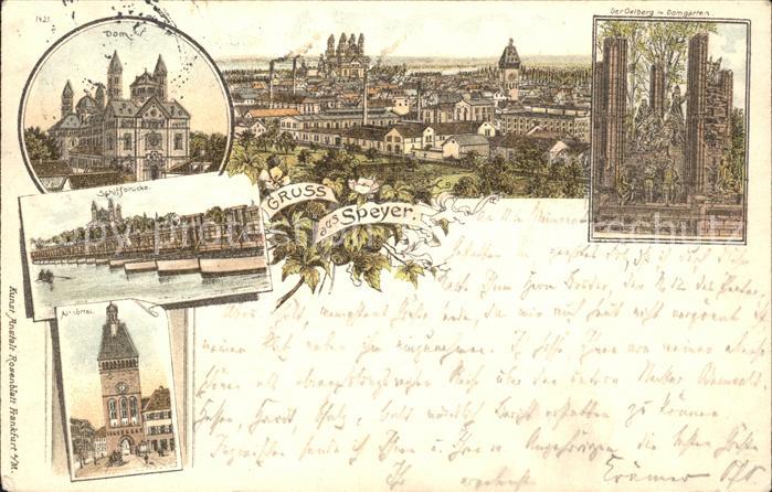 Speyer Rhein Stadtbild mit Dom Schiffbruecke Altpoertel oelberg im Domgarten