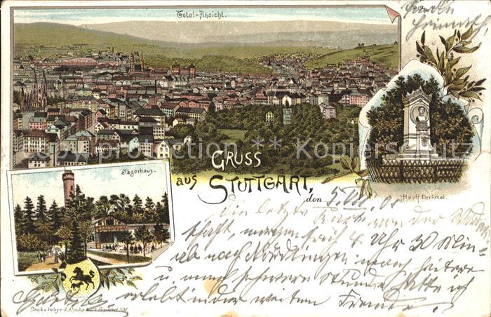STUTTGART  CITY Totalansicht Hauff Denkmal Jaegerhaus Wappen