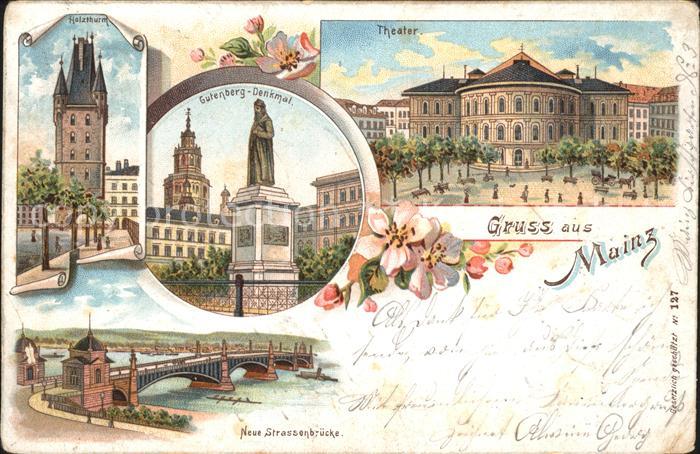Mainz Rhein Holzturm Gutenberg Denkmal Theater Strassenbruecke