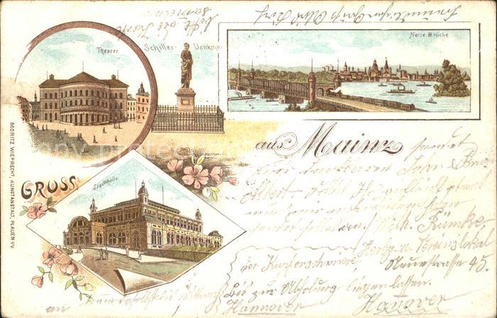 Mainz Rhein Theater Schiller Denkmal Neue Bruecke Stadthalle Deutsche Reichspost