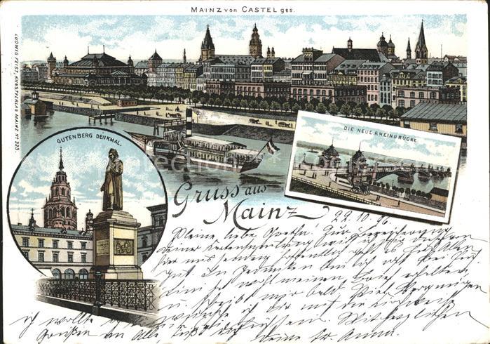 Mainz Rhein von Castel aus Rheindampfer Gutenberg Denkmal Rheinbruecke