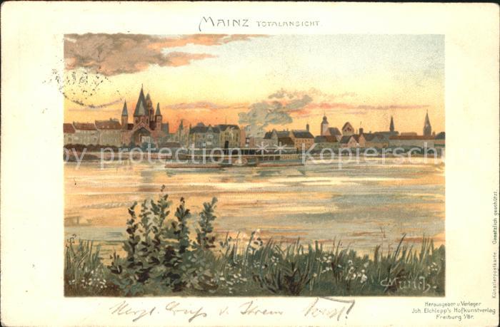 Mainz Rhein Totalansicht Rheinufer Kuenstlerkarte Muench